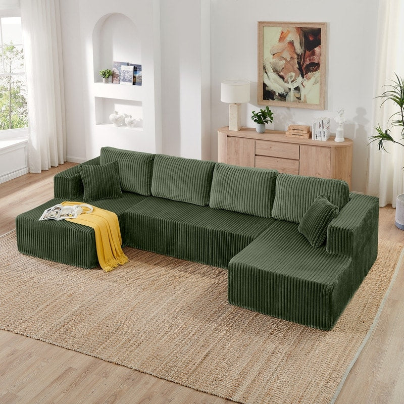 Modern Minimalist U-Shaped Modular Corduroy Sectional Sofa - Compressed, Space-Efficient Sleeper Couch for Living Room & Bedroom