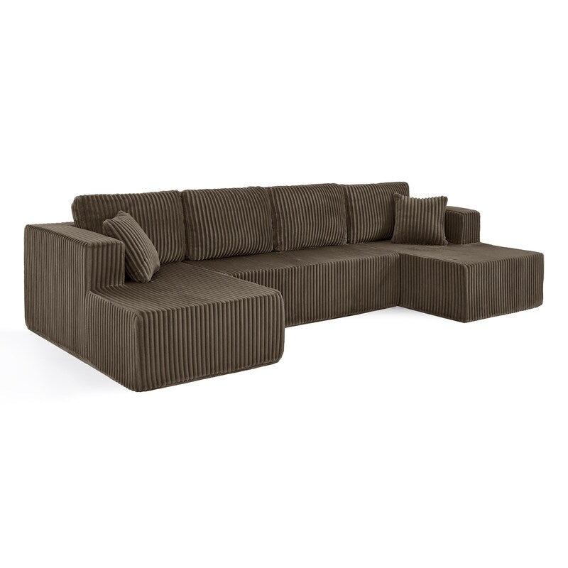 Modern Minimalist U-Shaped Modular Corduroy Sectional Sofa - Compressed, Space-Efficient Sleeper Couch for Living Room & Bedroom