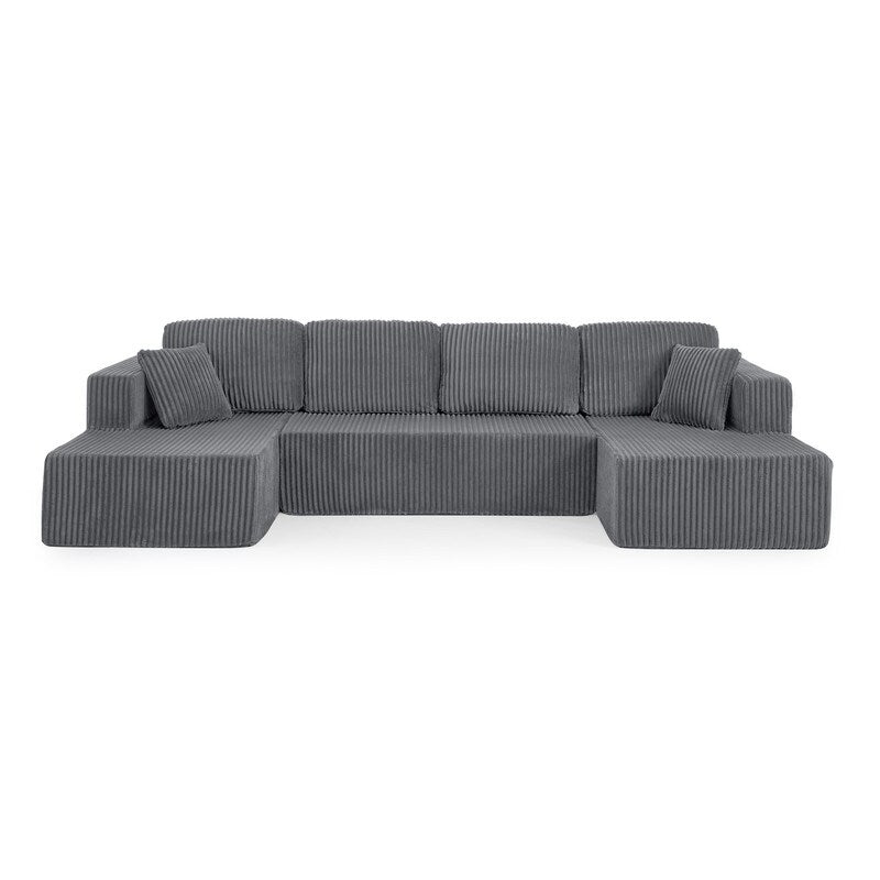 Modern Minimalist U-Shaped Modular Corduroy Sectional Sofa - Compressed, Space-Efficient Sleeper Couch for Living Room & Bedroom
