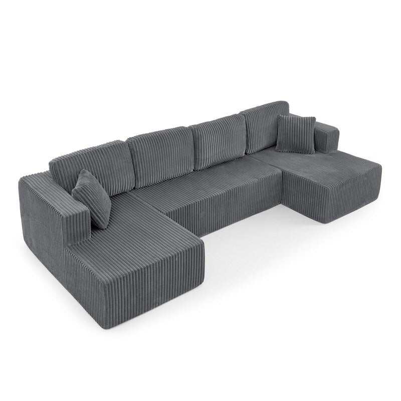 Modern Minimalist U-Shaped Modular Corduroy Sectional Sofa - Compressed, Space-Efficient Sleeper Couch for Living Room & Bedroom