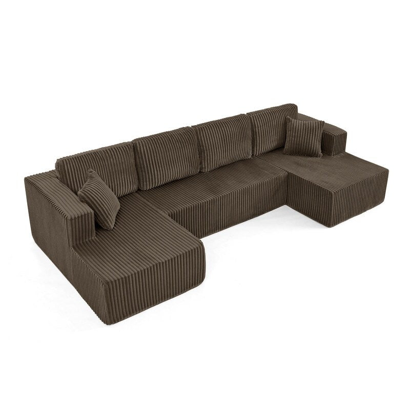 Modern Minimalist U-Shaped Modular Corduroy Sectional Sofa - Compressed, Space-Efficient Sleeper Couch for Living Room & Bedroom