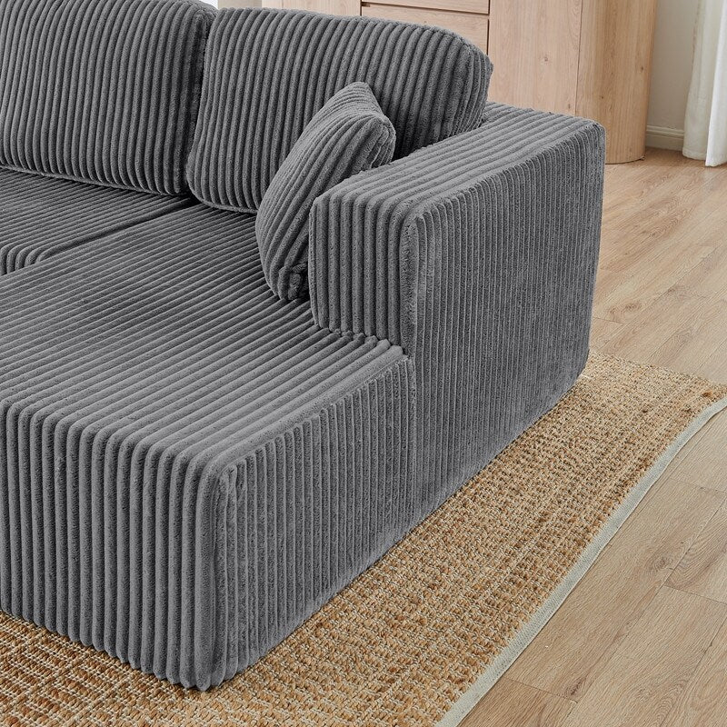 Modern Minimalist U-Shaped Modular Corduroy Sectional Sofa - Compressed, Space-Efficient Sleeper Couch for Living Room & Bedroom