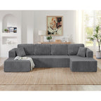 Modern Minimalist U-Shaped Modular Corduroy Sectional Sofa - Compressed, Space-Efficient Sleeper Couch for Living Room & Bedroom