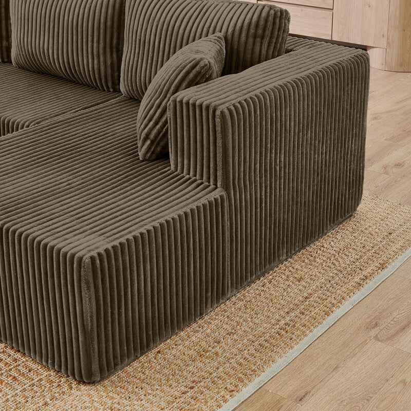 Modern Minimalist U-Shaped Modular Corduroy Sectional Sofa - Compressed, Space-Efficient Sleeper Couch for Living Room & Bedroom