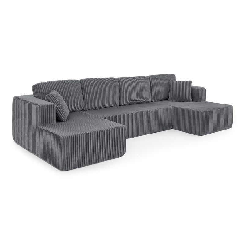 Modern Minimalist U-Shaped Modular Corduroy Sectional Sofa - Compressed, Space-Efficient Sleeper Couch for Living Room & Bedroom