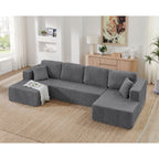 Modern Minimalist U-Shaped Modular Corduroy Sectional Sofa - Compressed, Space-Efficient Sleeper Couch for Living Room & Bedroom
