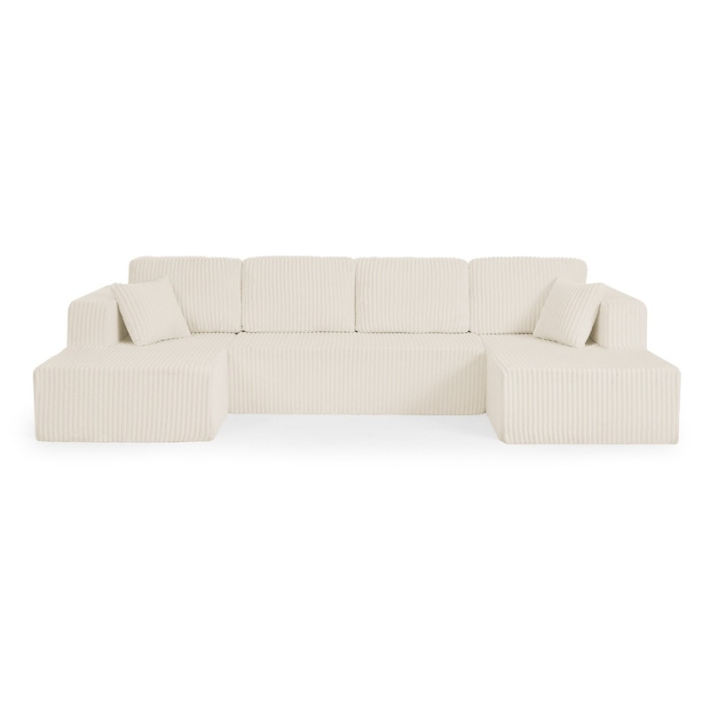 Modern Minimalist U-Shaped Modular Corduroy Sectional Sofa - Compressed, Space-Efficient Sleeper Couch for Living Room & Bedroom