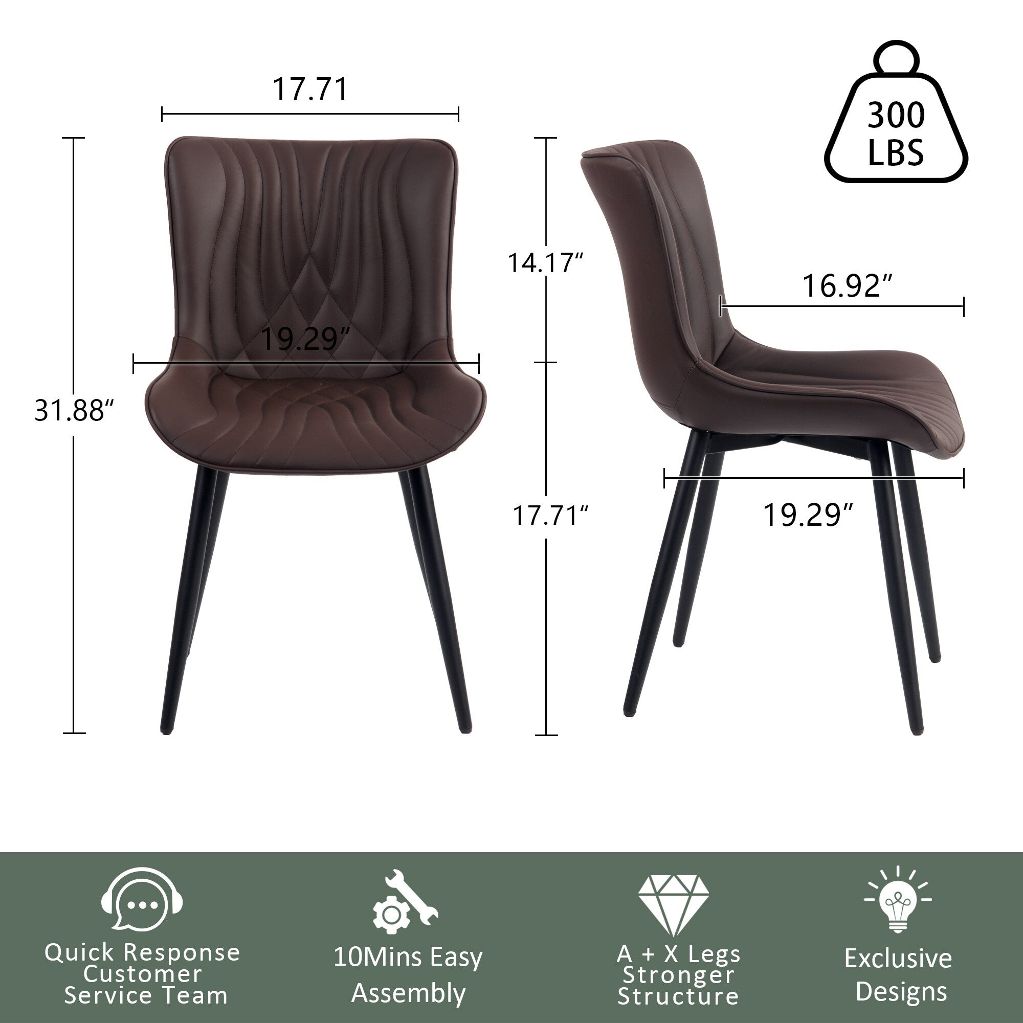 Modern Upholstered Leather Armless Dining Chairs Set of 2