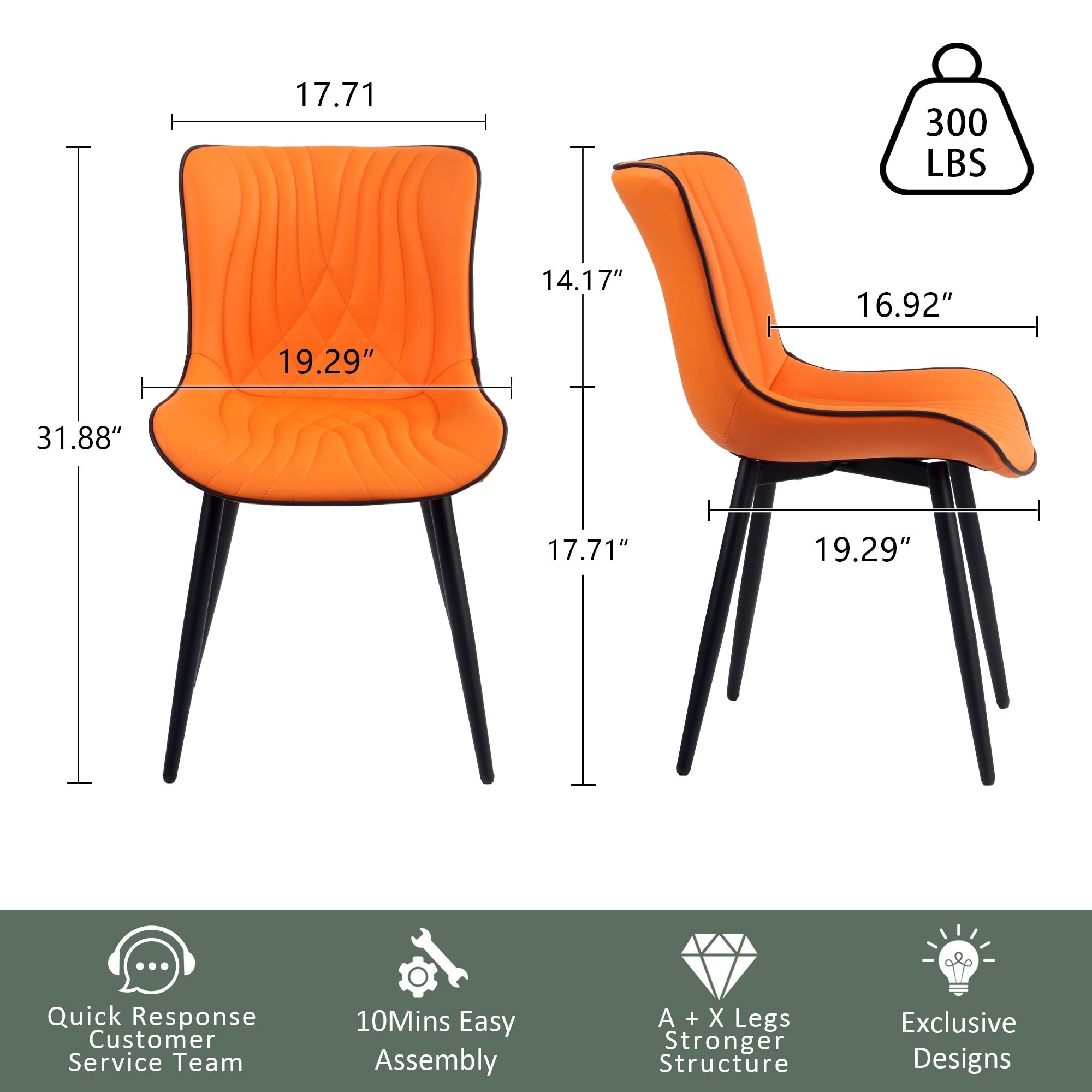 Modern Upholstered Leather Armless Dining Chairs Set of 2