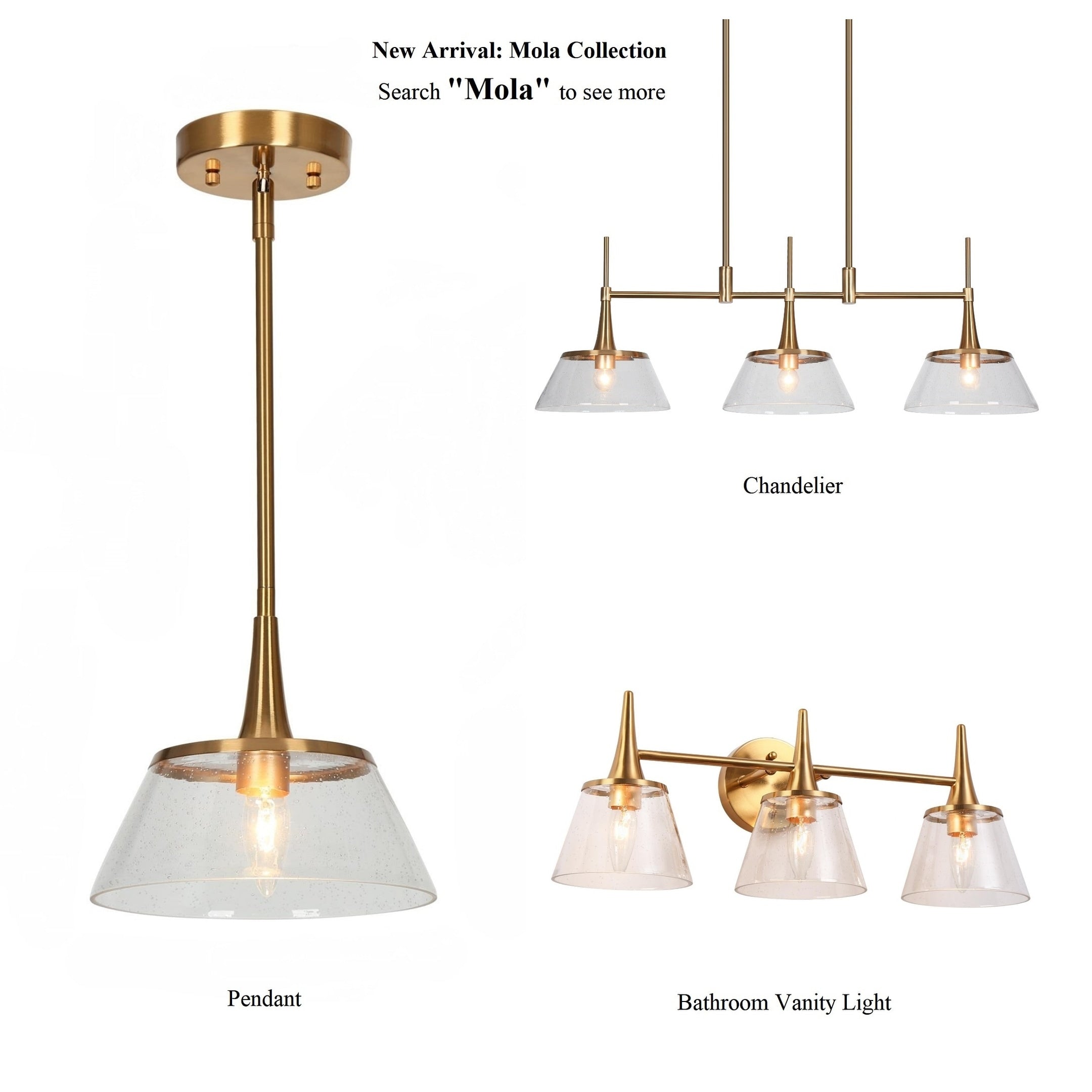 Mola Modern Gold 3-Light Seeded Glass Chandelier Linear Island Pendant Light for Dining Room