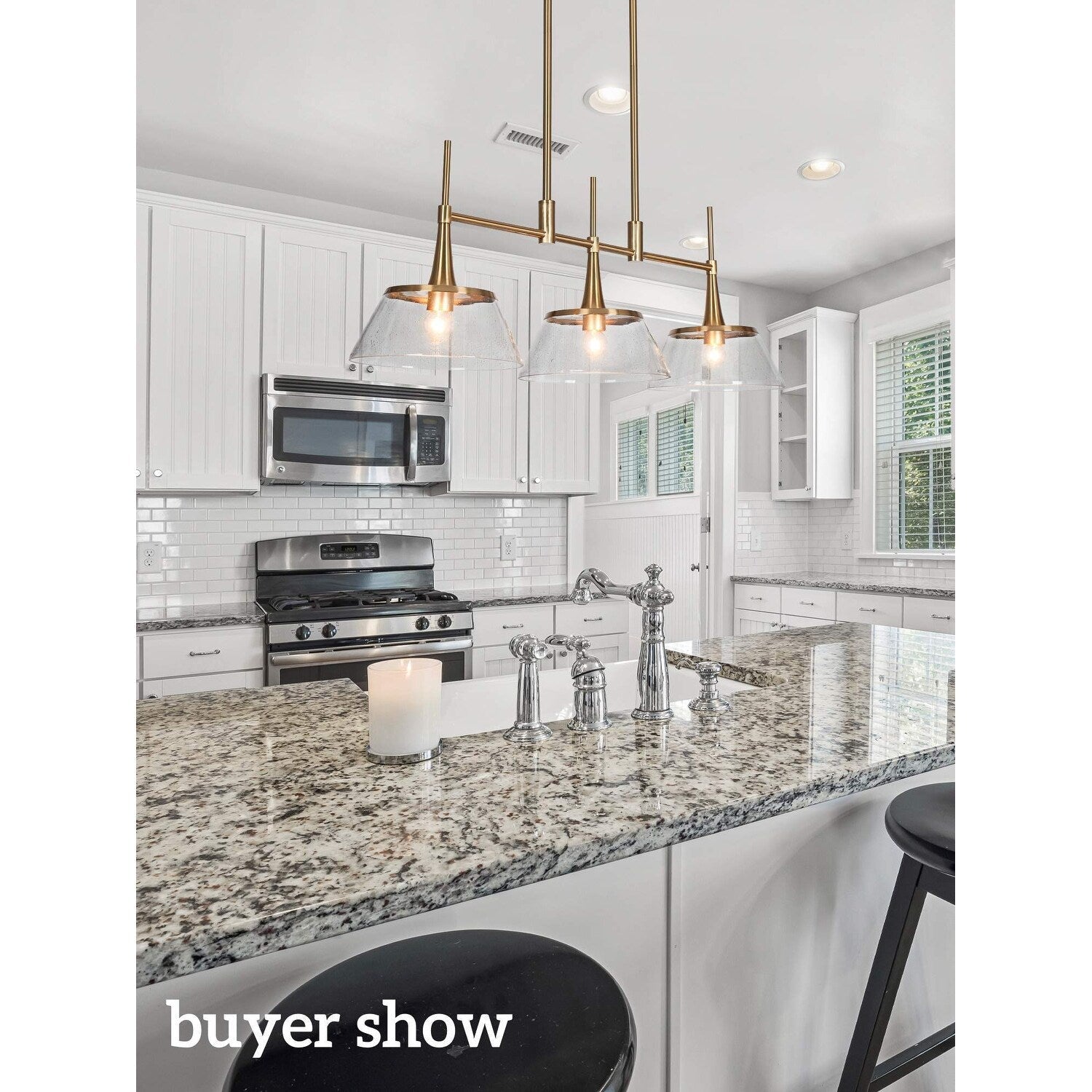 Mola Modern Gold 3-Light Seeded Glass Chandelier Linear Island Pendant Light for Dining Room