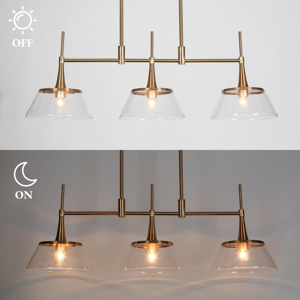 Mola Modern Gold 3-Light Seeded Glass Chandelier Linear Island Pendant Light for Dining Room