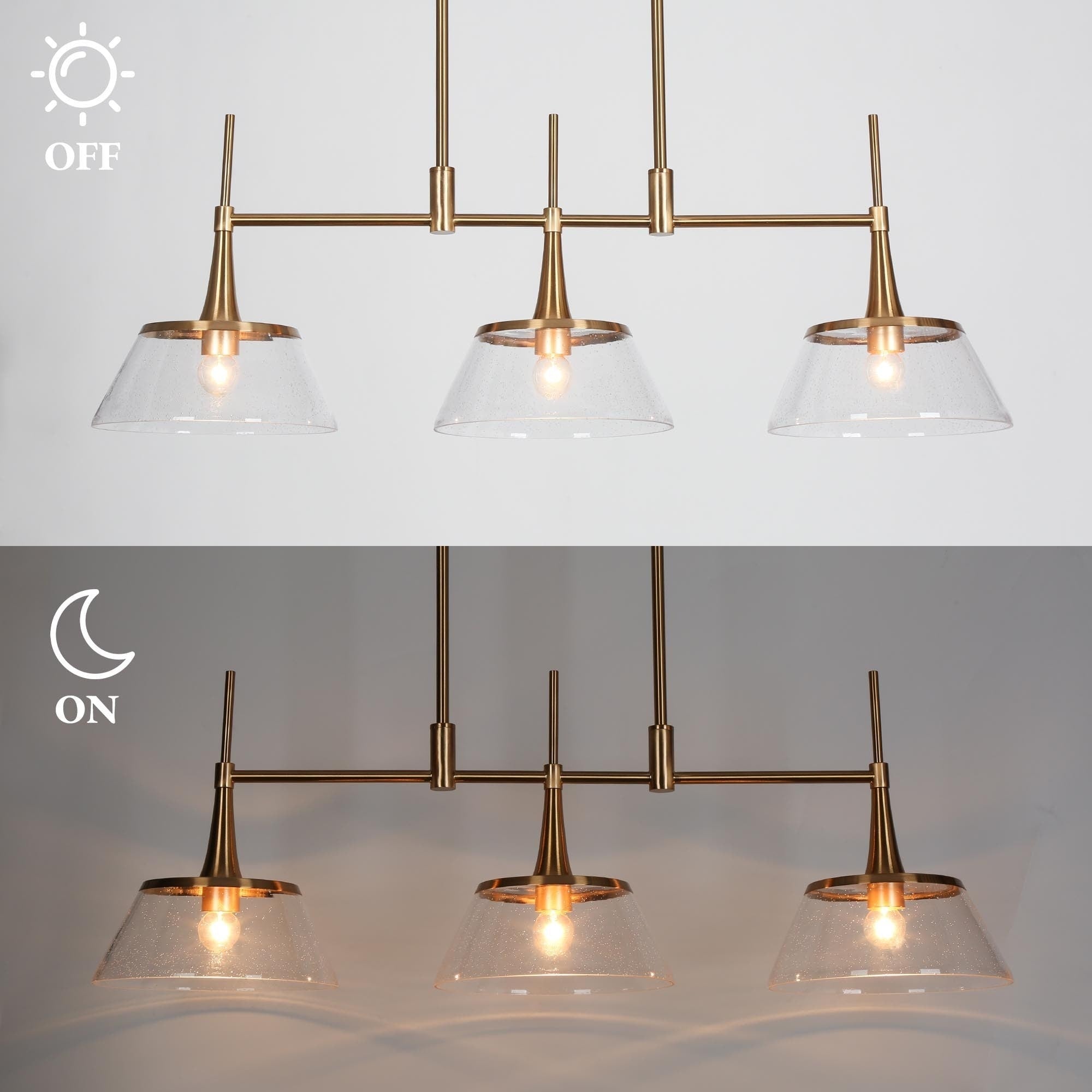 Mola Modern Gold 3-Light Seeded Glass Chandelier Linear Island Pendant Light for Dining Room