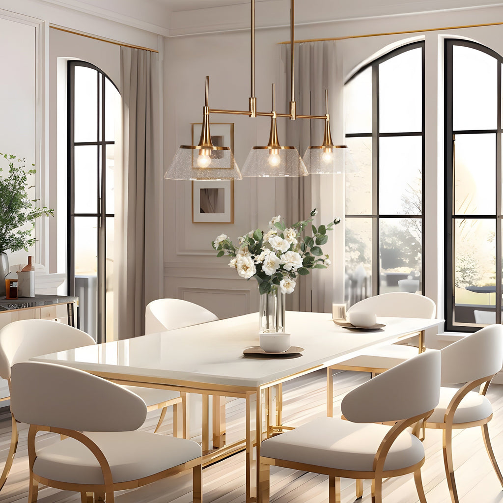 Mola Modern Gold 3-Light Seeded Glass Chandelier Linear Island Pendant Light for Dining Room