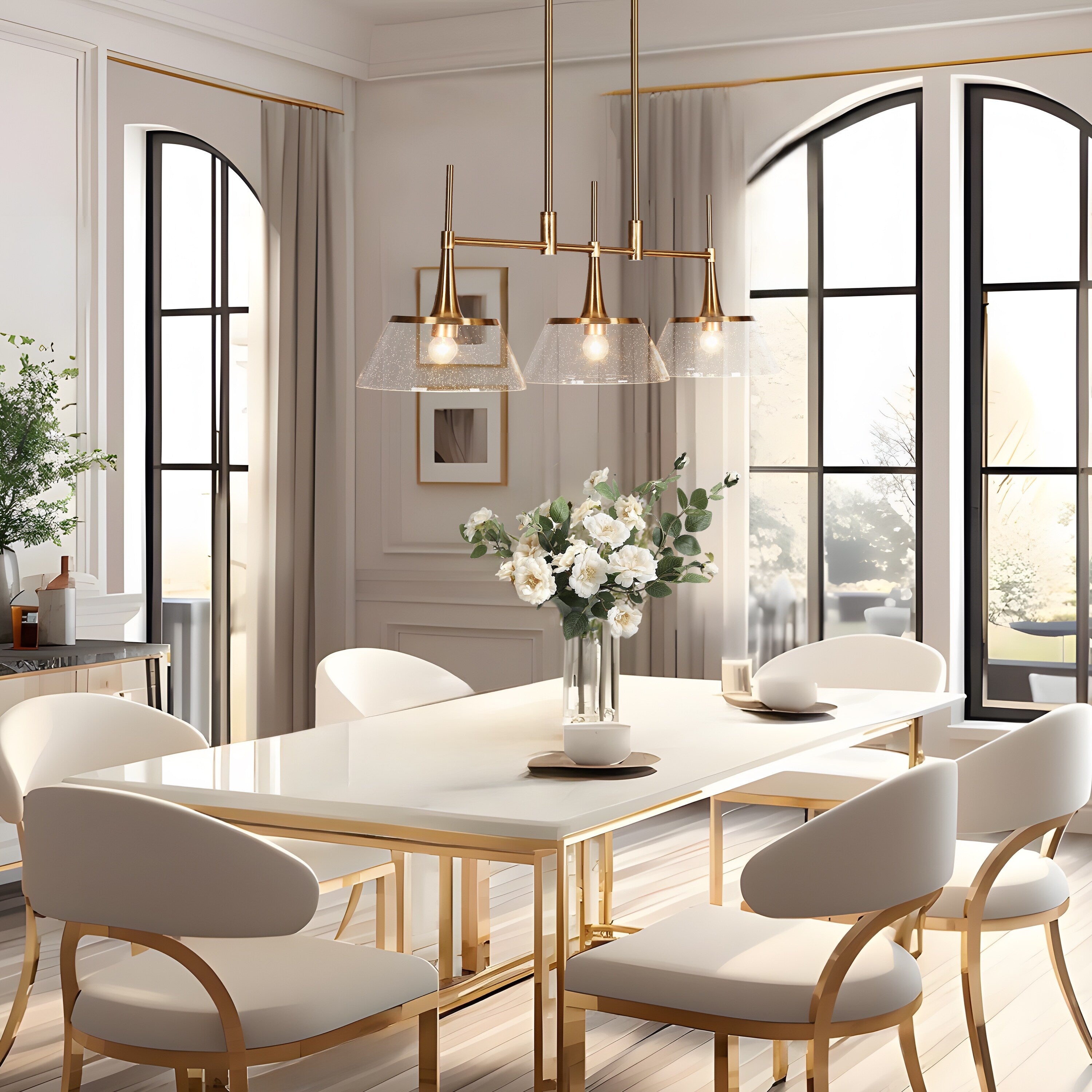 Mola Modern Gold 3-Light Seeded Glass Chandelier Linear Island Pendant Light for Dining Room