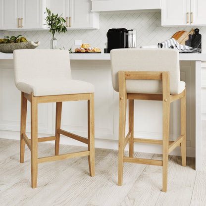 Gracie Modern Bar Stool, Boucle Upholstered Chair and Brushed Wooden Legs