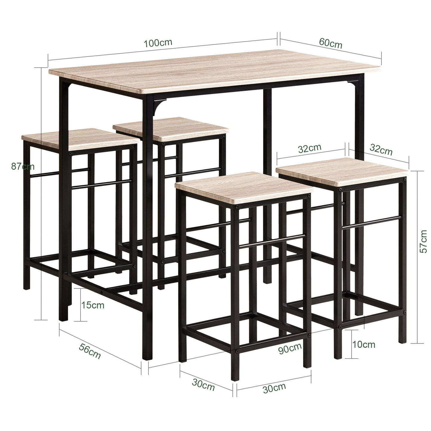 Ensemble bar SoBuy - 1 table de bar et 4 tabourets, 5 pièces, pour la cuisine, le petit-déjeuner et le bar (OGT11-N)