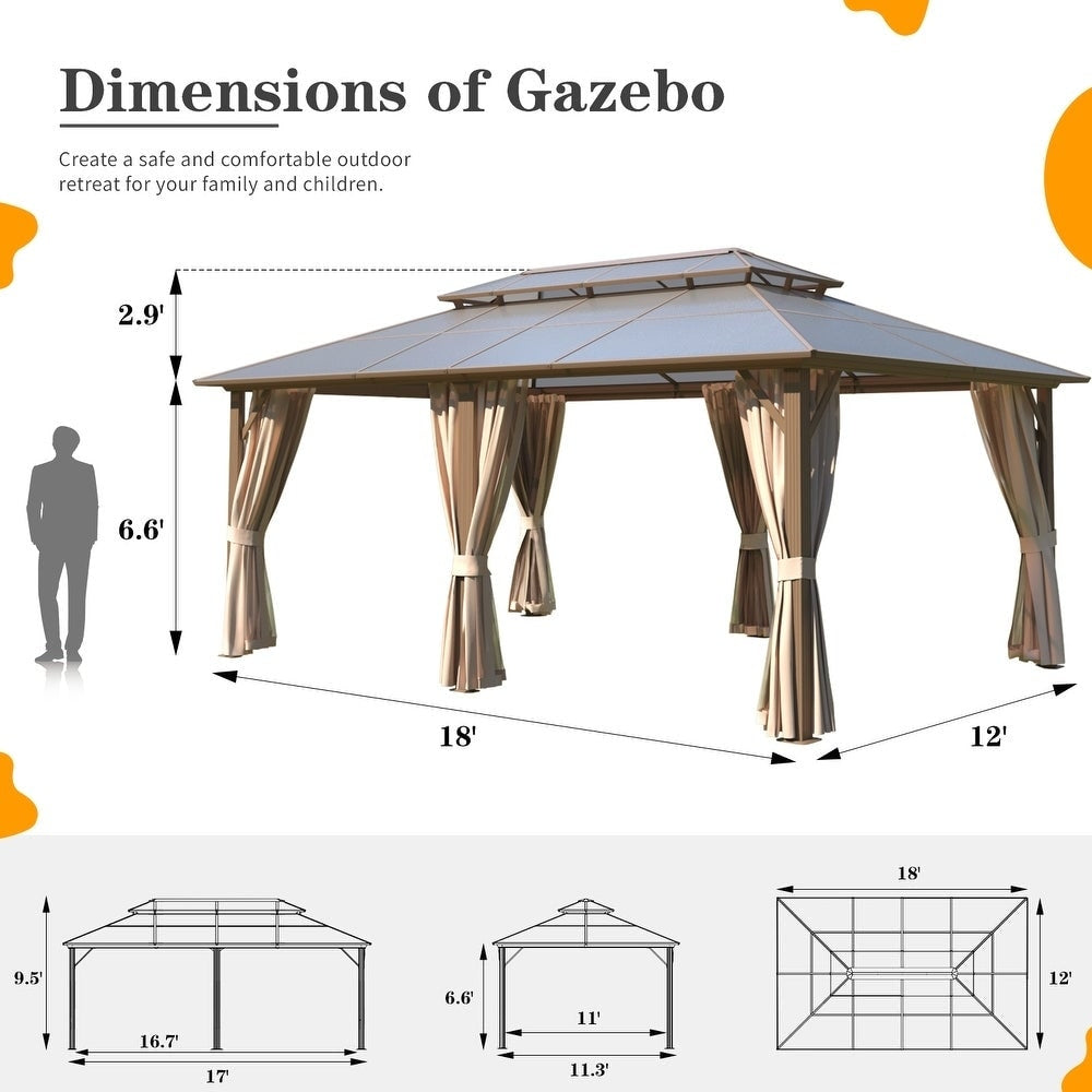Hardtop Gazebo for Backyard – Permanent Pergola with Netting, Curtains & Double Roof, All-Weather Outdoor Shelter