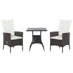 Outsunny 3 Pieces Patio PE Rattan Sofa Set, Outdoor Recliner Chairs Wood Grain plastic Top Coffee Table