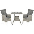 Outsunny 3 Pieces Patio PE Rattan Sofa Set, Outdoor Recliner Chairs Wood Grain plastic Top Coffee Table