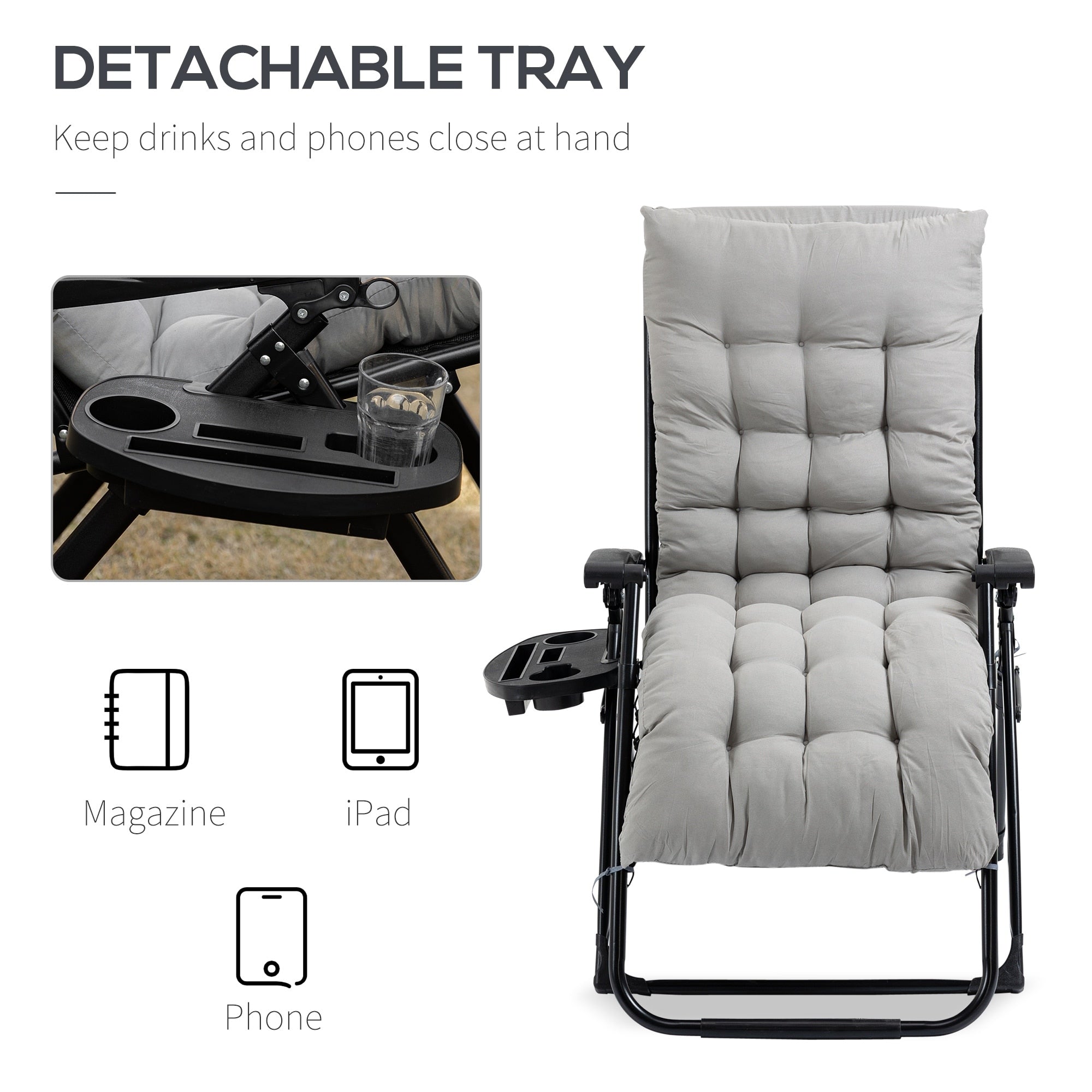 Outsunny Padded Zero Gravity Chairs, Folding Recliner Chair, Patio Lounger with Cup Holder, Adjustable Backrest