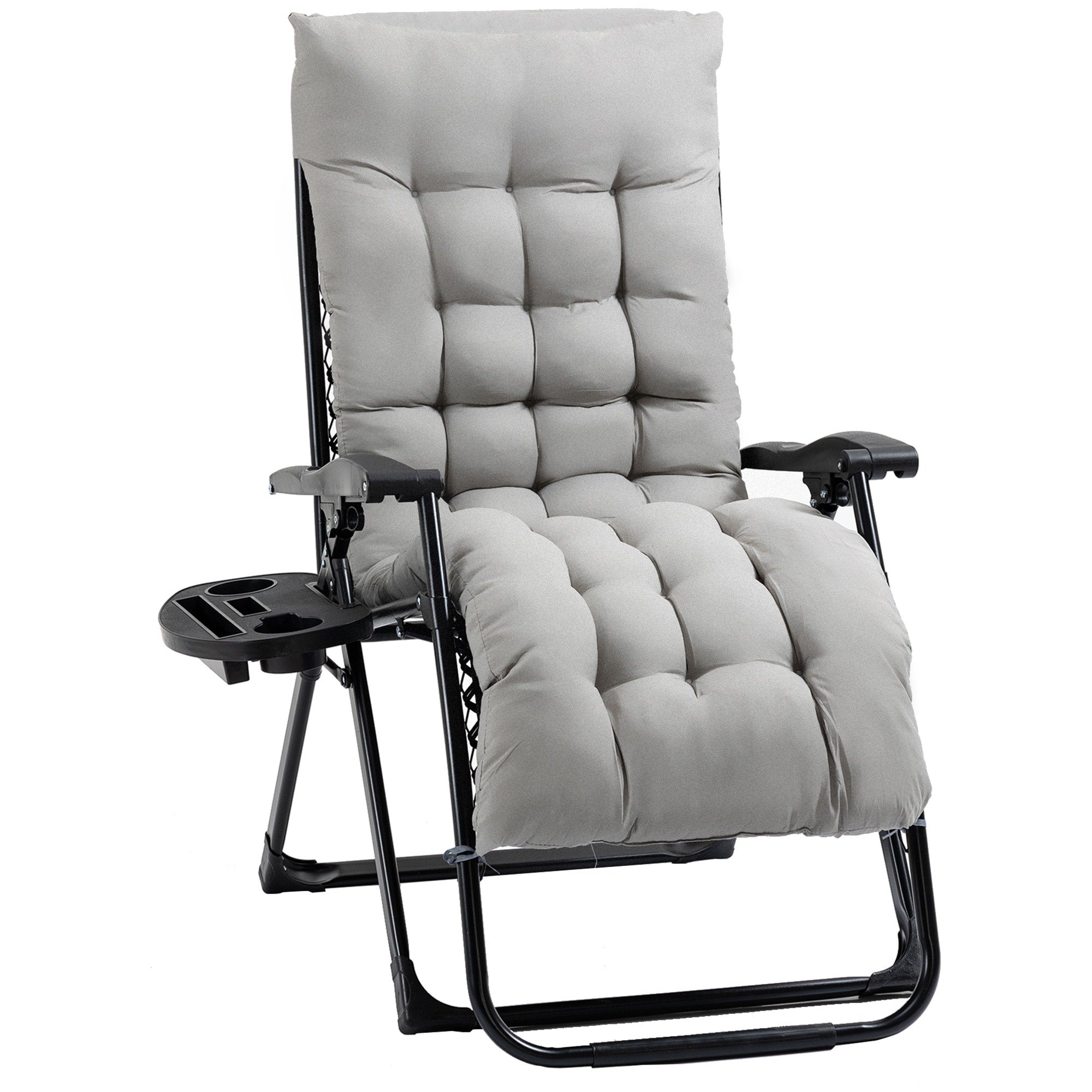Outsunny Padded Zero Gravity Chairs, Folding Recliner Chair, Patio Lounger with Cup Holder, Adjustable Backrest