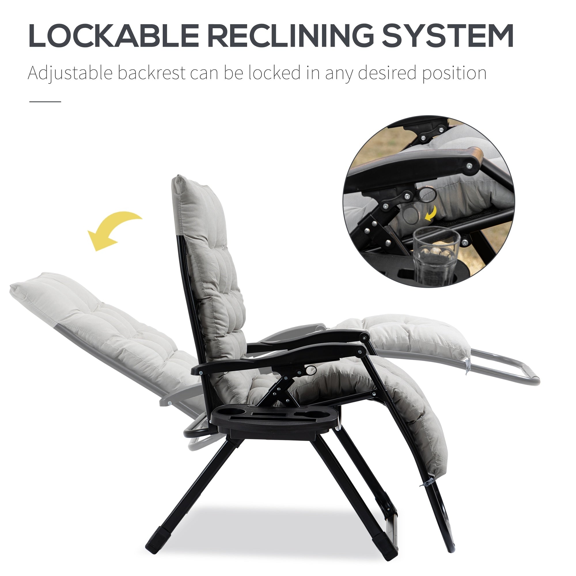 Outsunny Padded Zero Gravity Chairs, Folding Recliner Chair, Patio Lounger with Cup Holder, Adjustable Backrest