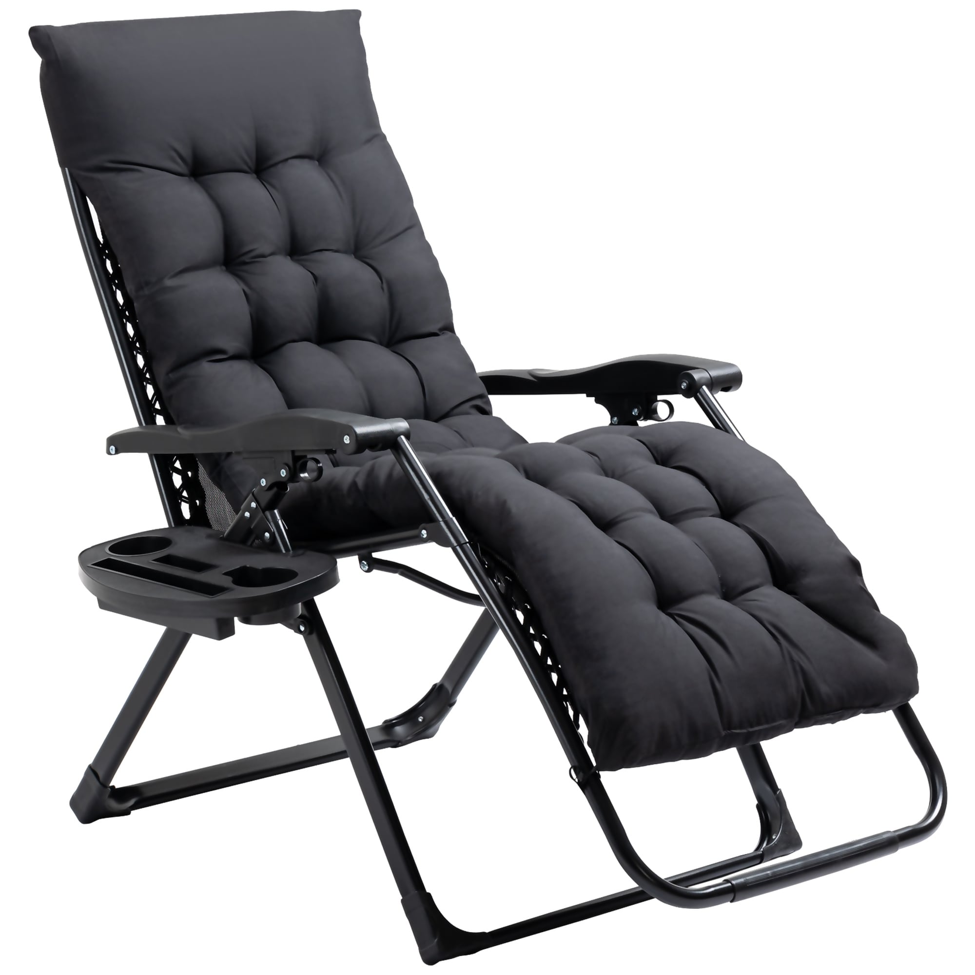 Outsunny Padded Zero Gravity Chairs, Folding Recliner Chair, Patio Lounger with Cup Holder, Adjustable Backrest