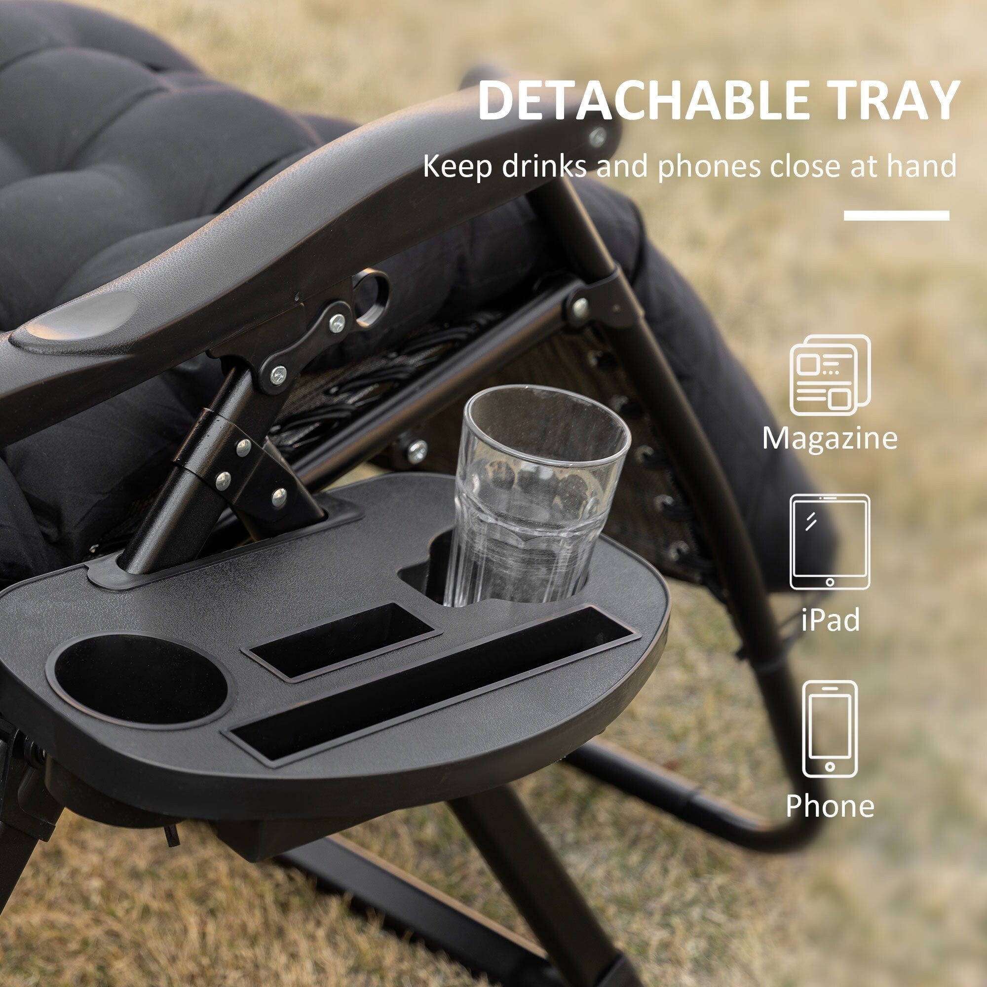 Outsunny Padded Zero Gravity Chairs, Folding Recliner Chair, Patio Lounger with Cup Holder, Adjustable Backrest