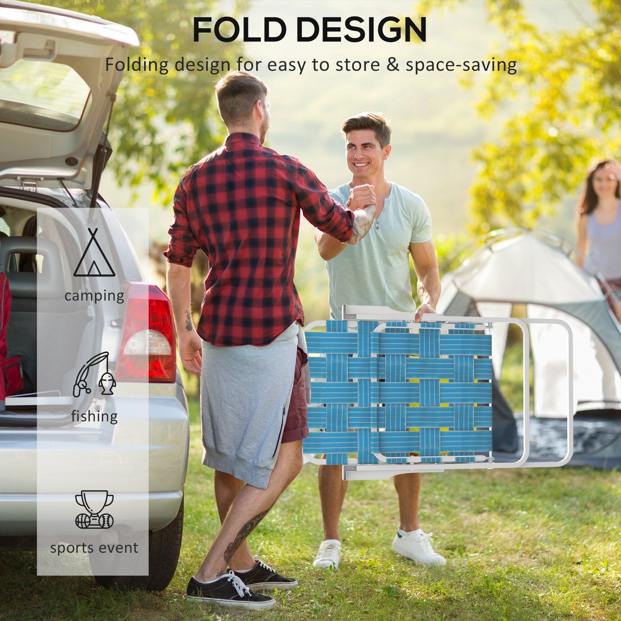 Outsunny Set of 2 Patio Folding Chairs, Classic Outdoor Camping Chairs, Portable Lawn Chairs for Camping