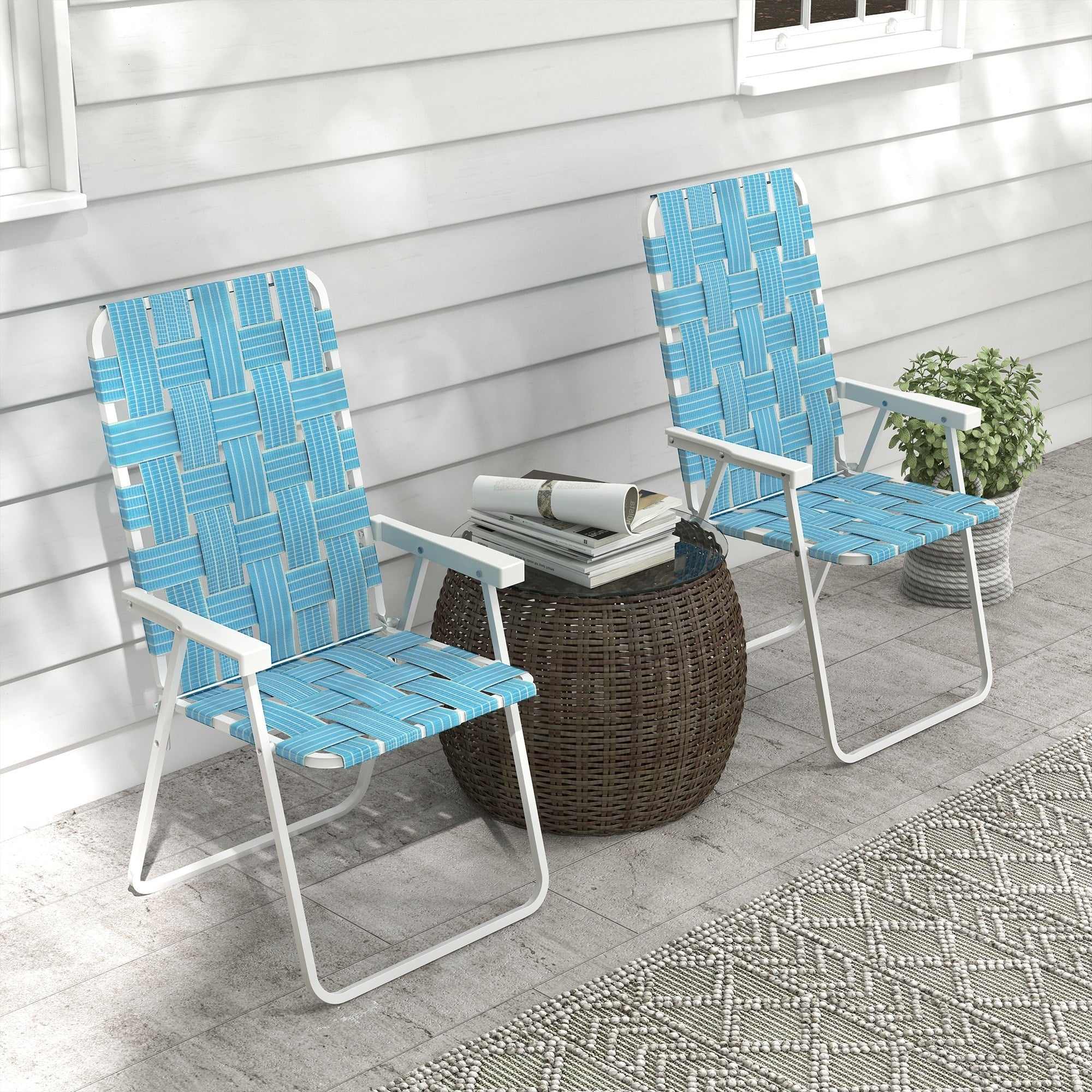 Outsunny Set of 2 Patio Folding Chairs, Classic Outdoor Camping Chairs, Portable Lawn Chairs for Camping