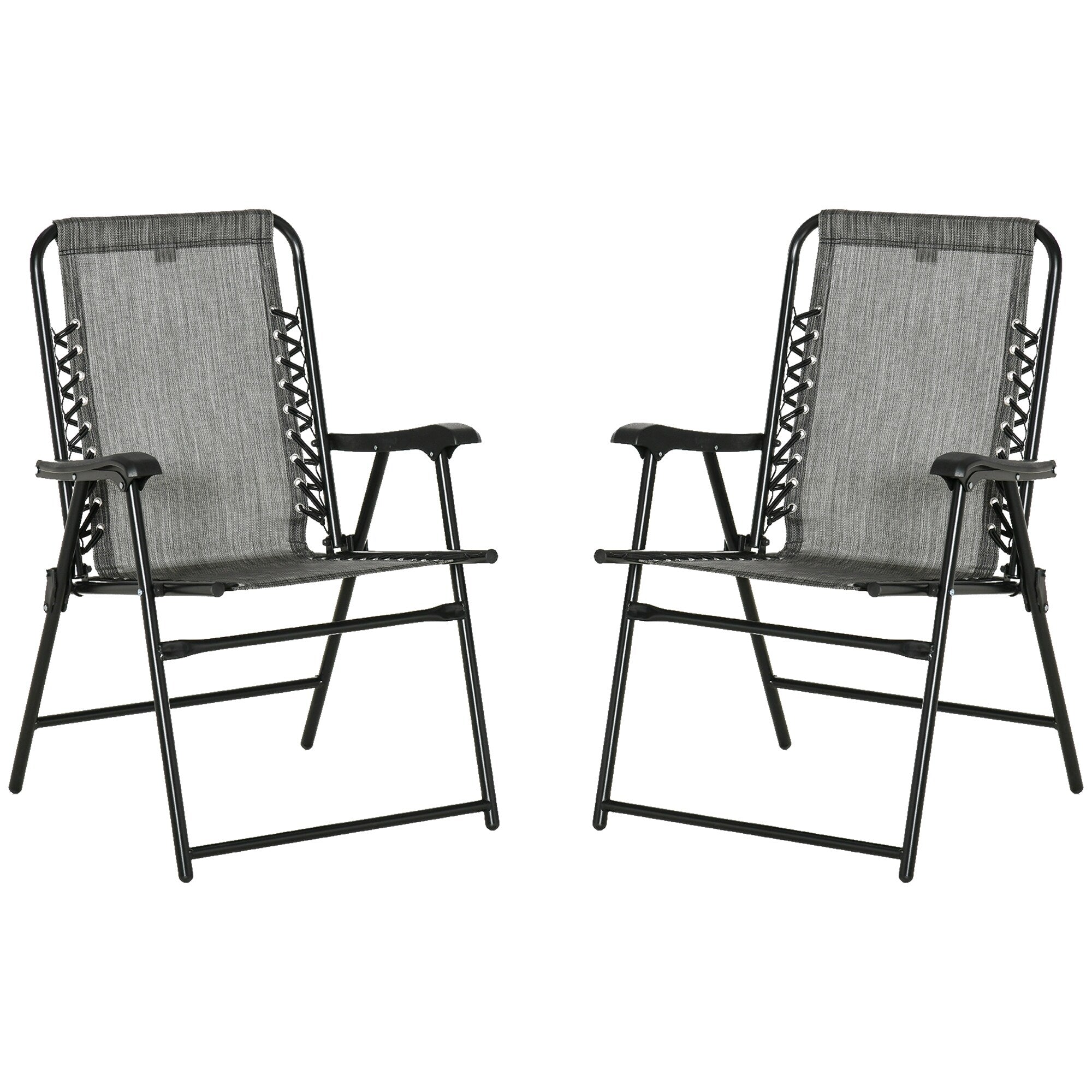 Outsunny Set of 2 Patio Folding Chairs, Outdoor Bungee Sling Chairs w/ Armrests, Portable Lawn Chairs for Camping