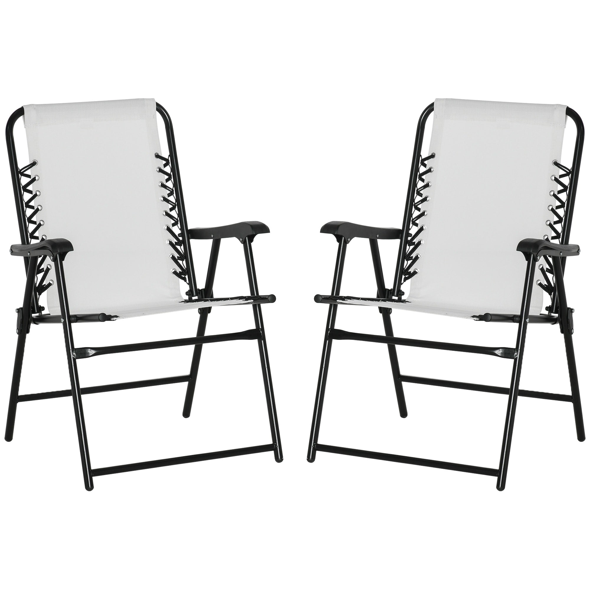 Outsunny Set of 2 Patio Folding Chairs, Outdoor Bungee Sling Chairs w/ Armrests, Portable Lawn Chairs for Camping