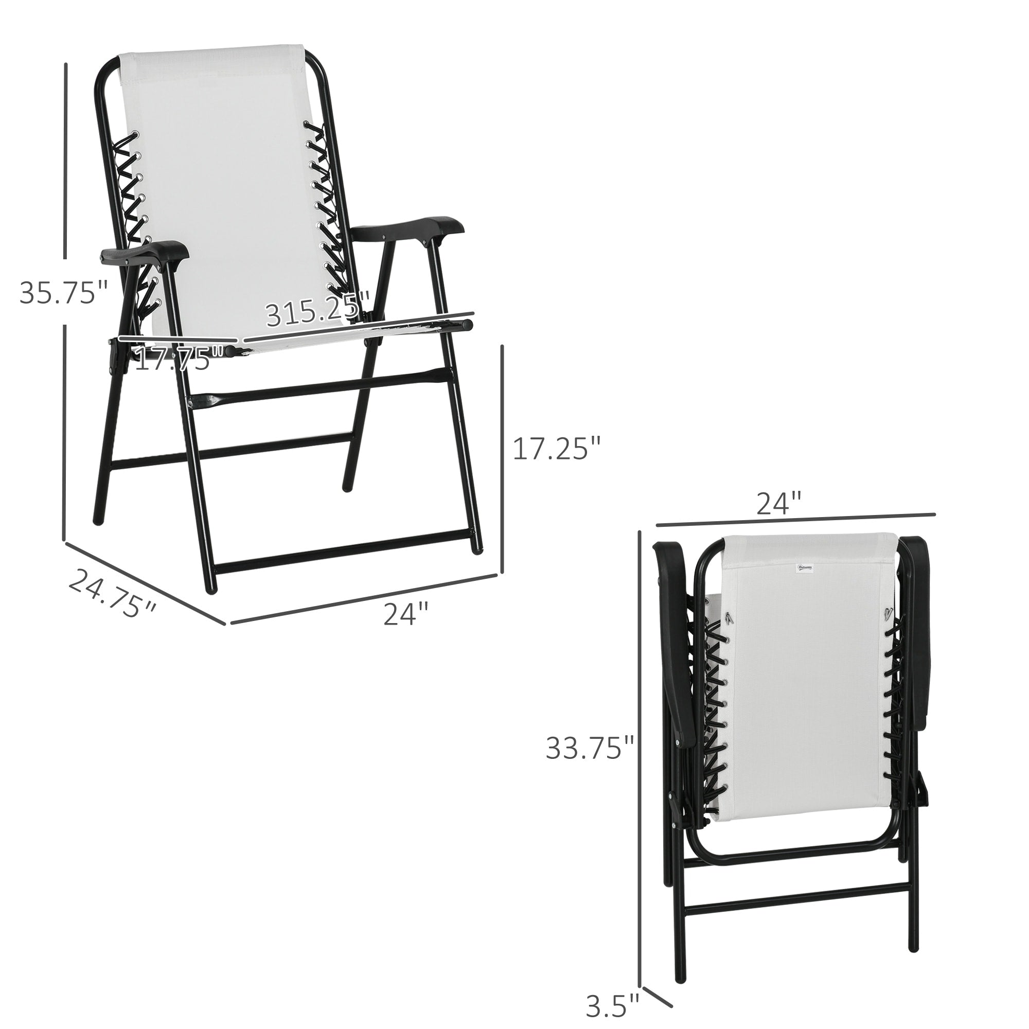 Outsunny Set of 2 Patio Folding Chairs, Outdoor Bungee Sling Chairs w/ Armrests, Portable Lawn Chairs for Camping