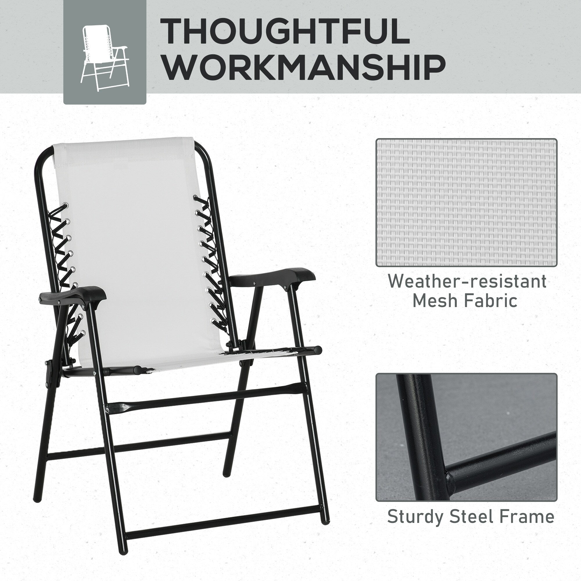 Outsunny Set of 2 Patio Folding Chairs, Outdoor Bungee Sling Chairs w/ Armrests, Portable Lawn Chairs for Camping