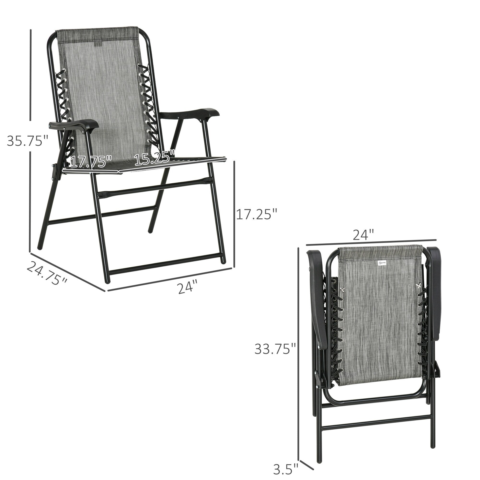 Outsunny Set of 2 Patio Folding Chairs, Outdoor Bungee Sling Chairs w/ Armrests, Portable Lawn Chairs for Camping