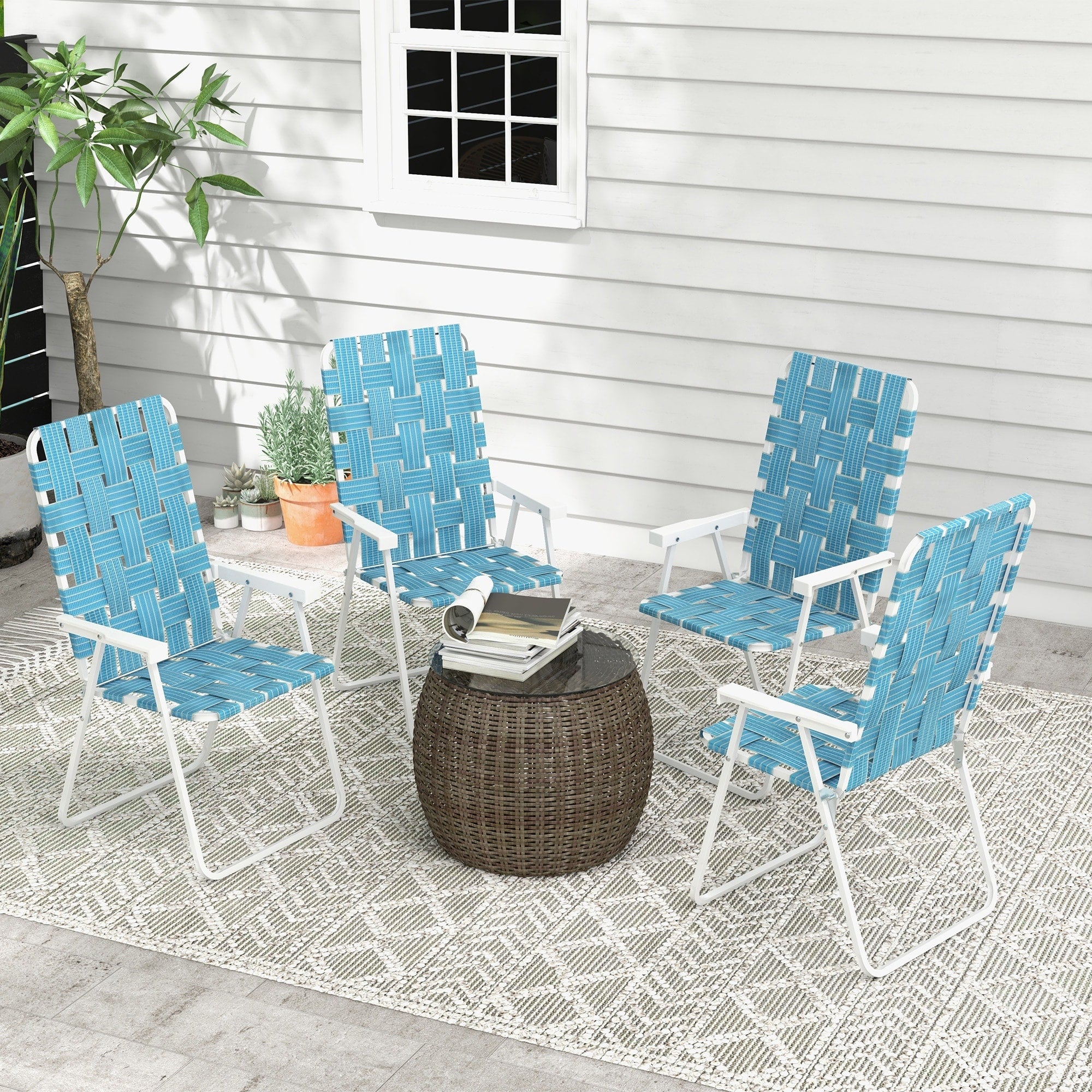 Outsunny Set of 4 Patio Folding Chairs, Classic Outdoor Camping Chairs, Portable Lawn Chairs for Camping