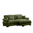 Over Size Modern Two-seater Sofa with Ottoman, Velvet 2-Seater with Round Bolster Armrests