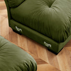 Over Size Modern Two-seater Sofa with Ottoman, Velvet 2-Seater with Round Bolster Armrests