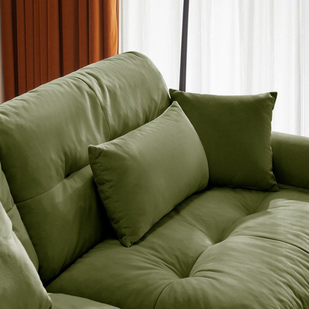 Over Size Modern Two-seater Sofa with Ottoman, Velvet 2-Seater with Round Bolster Armrests