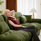 Over Size Modern Two-seater Sofa with Ottoman, Velvet 2-Seater with Round Bolster Armrests