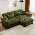 Over Size Modern Two-seater Sofa with Ottoman, Velvet 2-Seater with Round Bolster Armrests