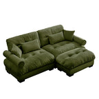 Over Size Modern Two-seater Sofa with Ottoman, Velvet 2-Seater with Round Bolster Armrests