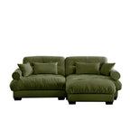 Over Size Modern Two-seater Sofa with Ottoman, Velvet 2-Seater with Round Bolster Armrests