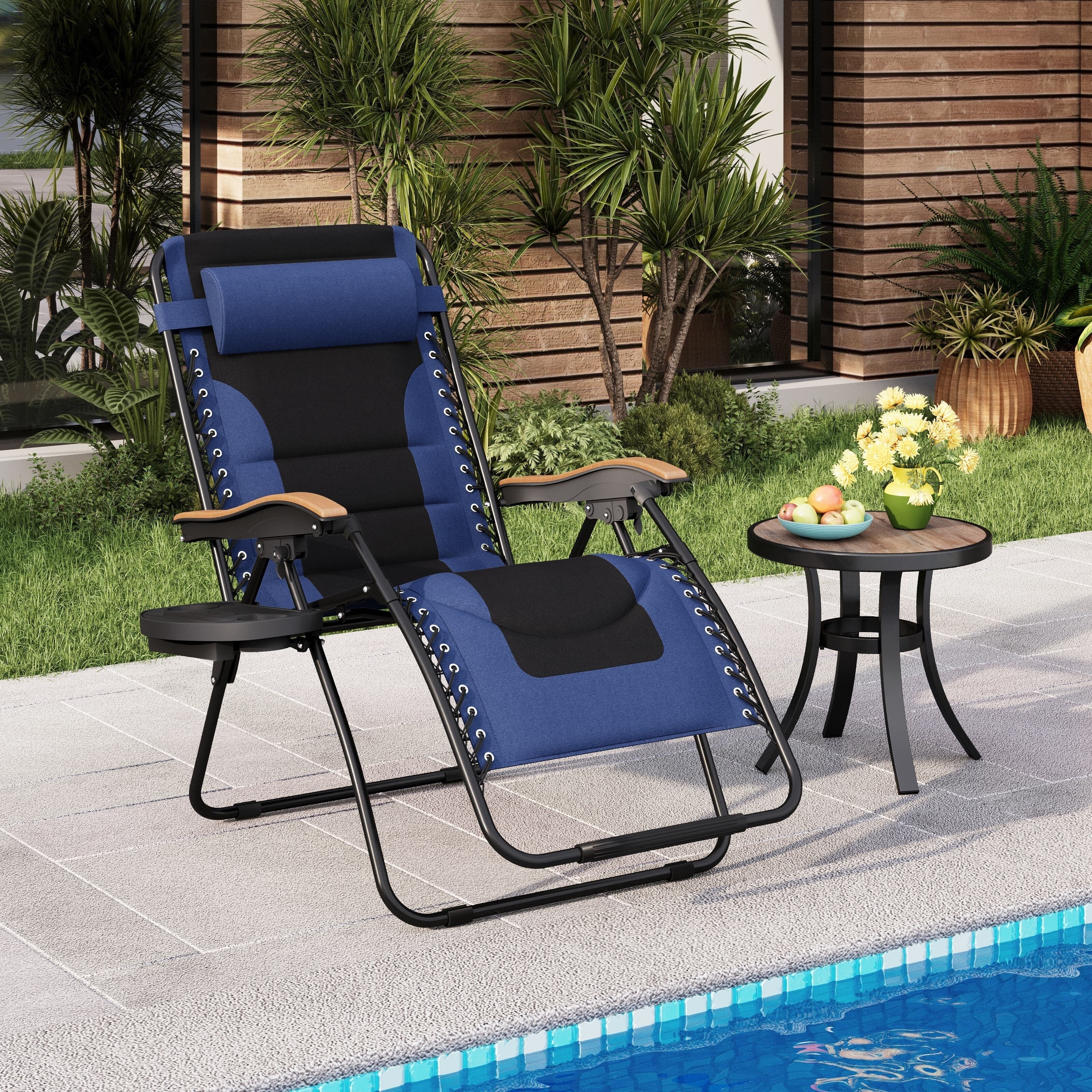 Oversize XL Padded Zero Gravity Lounge Chair Wider Armrest Adjustable Recliner with Cup Holder - N/A