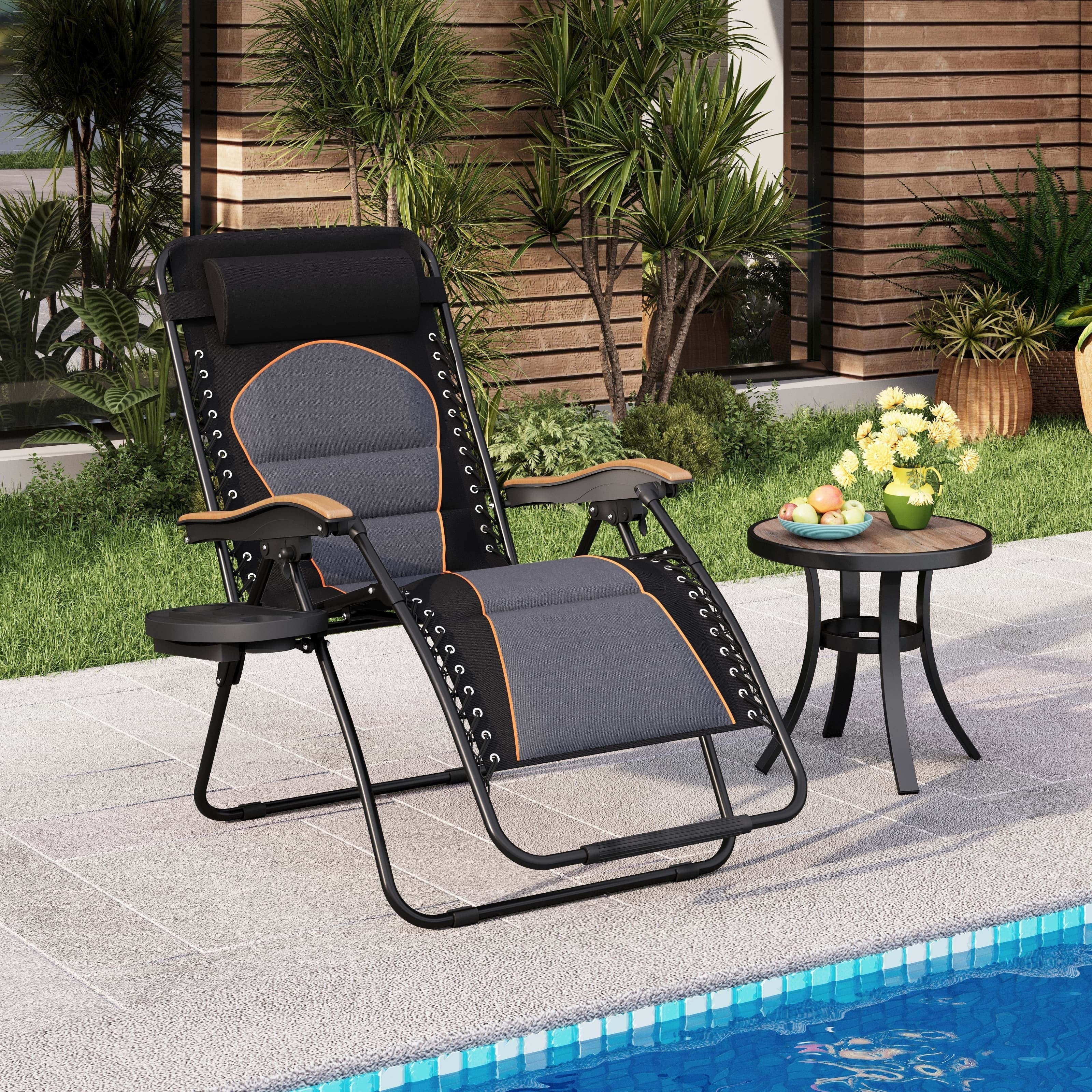 Oversize XL Padded Zero Gravity Lounge Chair Wider Armrest Adjustable Recliner with Cup Holder - N/A