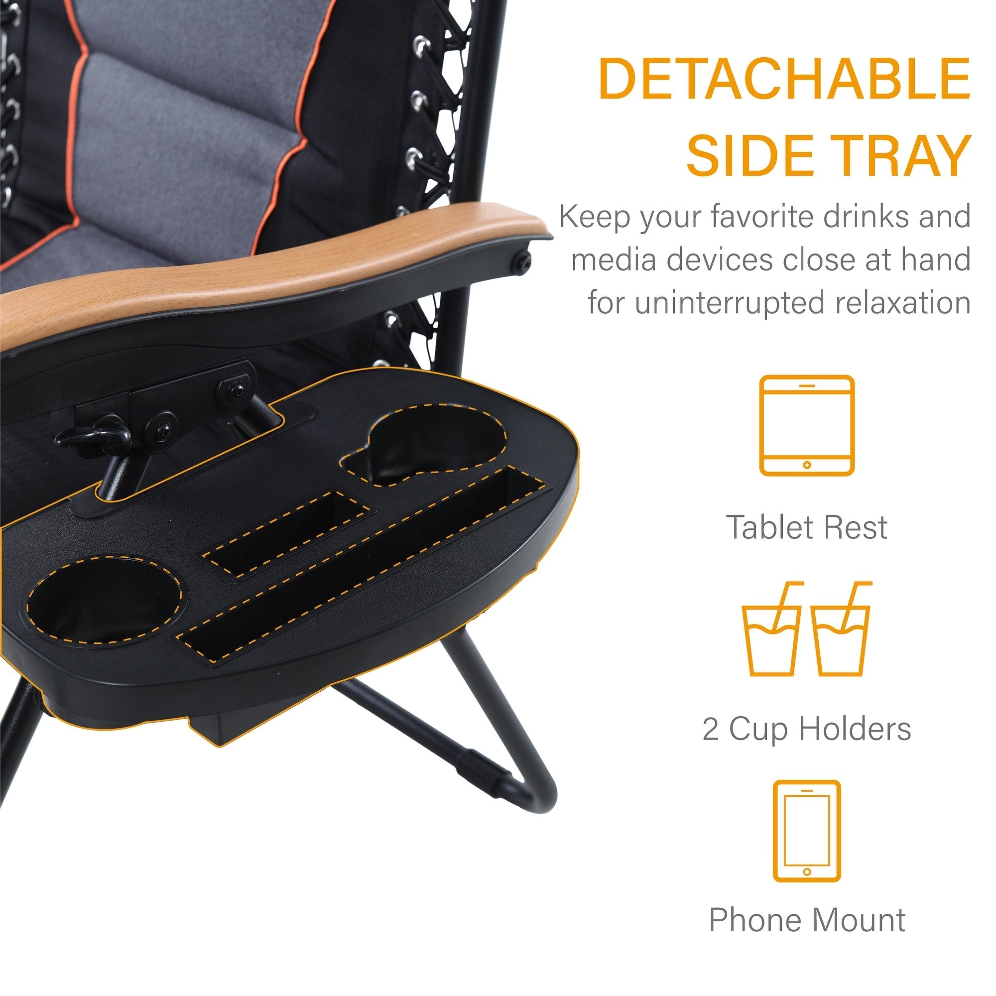 Oversize XL Padded Zero Gravity Lounge Chair Wider Armrest Adjustable Recliner with Cup Holder - N/A