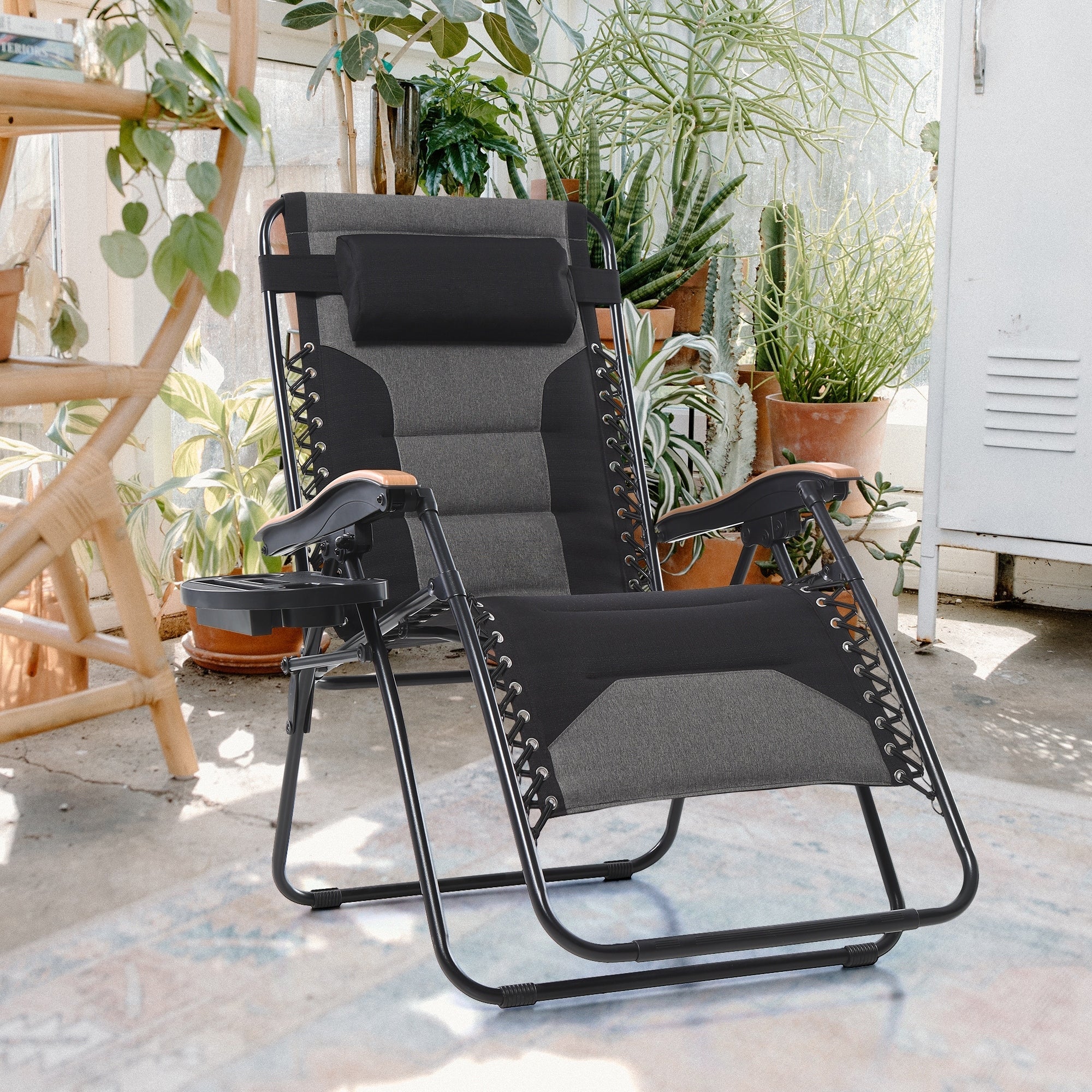 Oversize XL Padded Zero Gravity Lounge Chair Wider Armrest Adjustable Recliner with Cup Holder - N/A