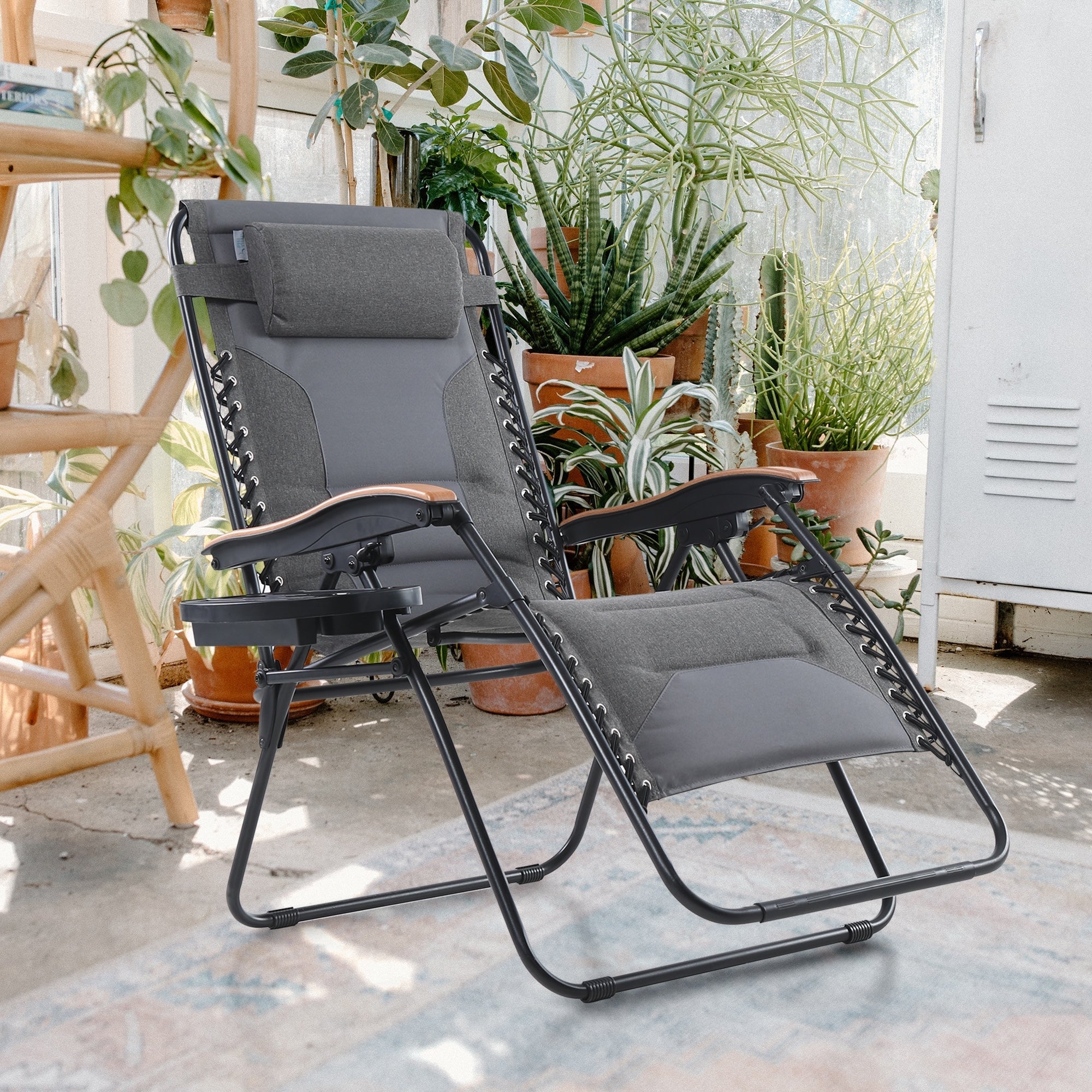 Oversize XL Padded Zero Gravity Lounge Chair Wider Armrest Adjustable Recliner with Cup Holder - N/A