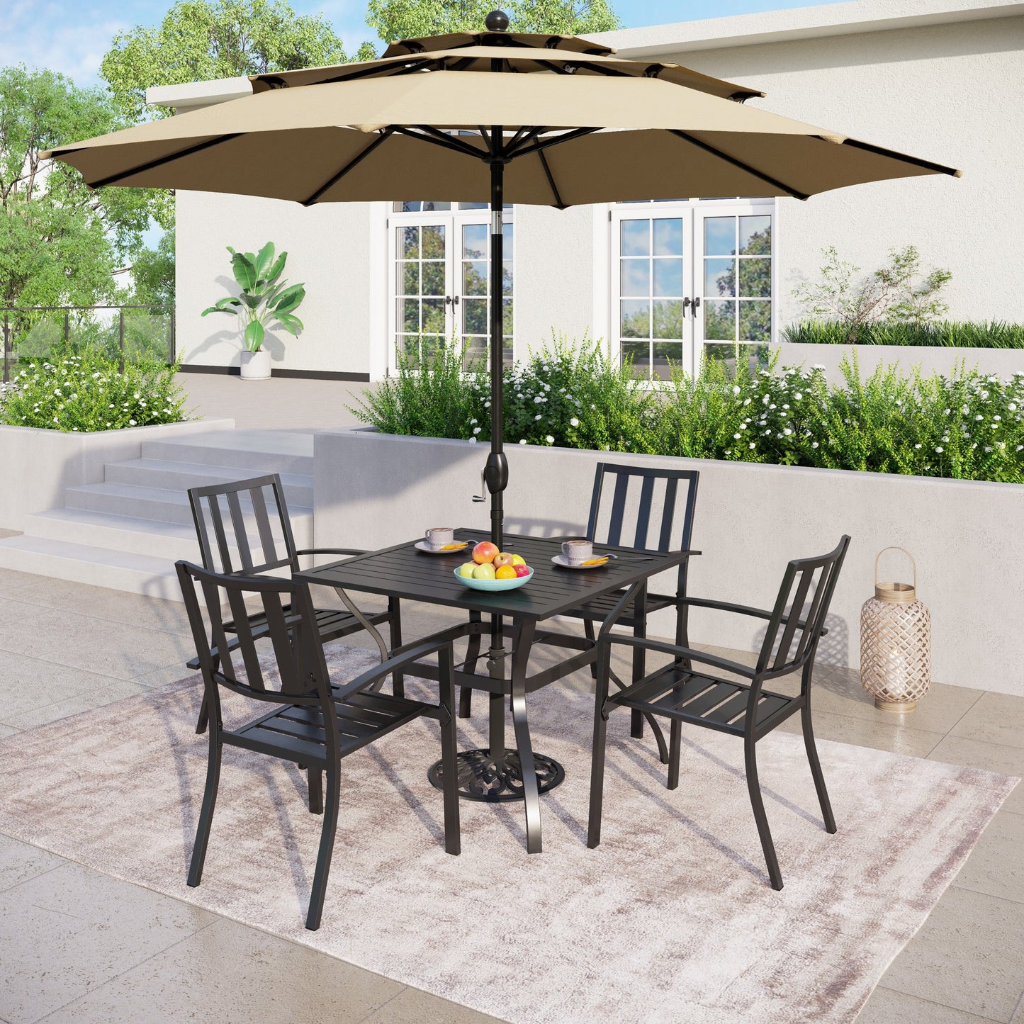 MAISON ARTS 10ft 3 Tier Auto-tilt Patio Umbrella Outdoor Double Vented Umbrella with LED Lights